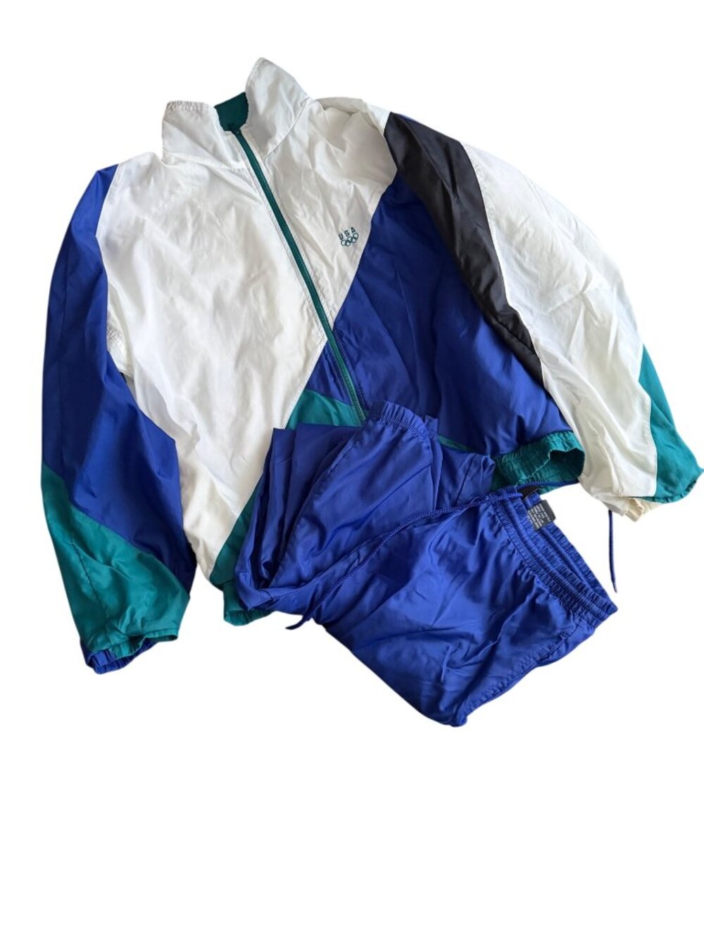 USA Olympics Tracksuit Jacket & Pants Set Blue Green Colorblock Size M